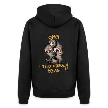 Lustiger Halloween Spruch Omg Im Dead Retro - Unisex Premium Bio Zip Hoodie - Schwarz - Hinten - Nico (187cm)