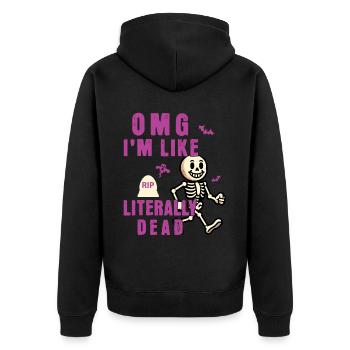 Lustiger Halloween Spruch Omg Im Dead Retro - Unisex Premium Bio Zip Hoodie - Schwarz - Hinten - Nico (187cm)