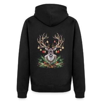 Rentier Reh Xmas Reindeer Christmas Weihnachten - Unisex Premium Bio Zip Hoodie - Schwarz - Hinten - Nico (187cm)