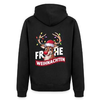 Rentier Reh Xmas Reindeer Christmas Weihnachten - Unisex Premium Bio Zip Hoodie - Schwarz - Hinten - Nico (187cm)