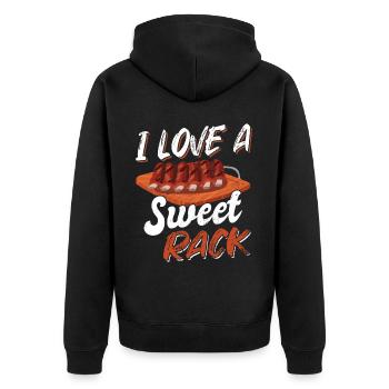 I Love A Sweet Rack BBQ Fleischliebhaber - Unisex Premium Bio Zip Hoodie - Schwarz - Hinten - Nico (187cm)