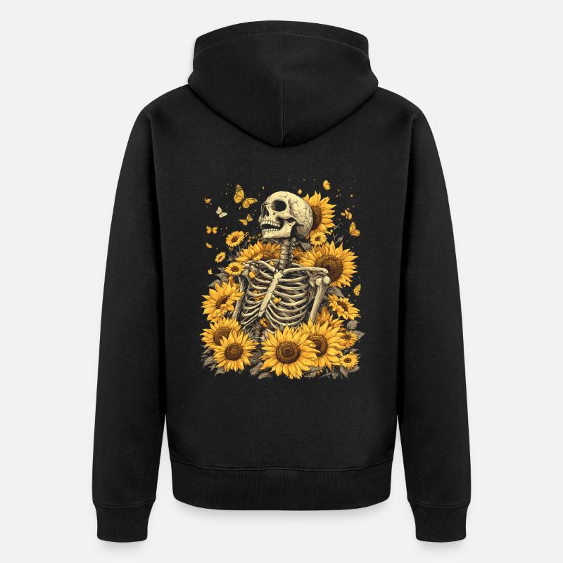 Skelett Blumen - Unisex Premium Bio Zip Hoodie - Schwarz