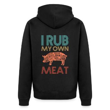 Ich Rubbe Mein Eigenes Fleisch BBQ Schweinefleisch - Unisex Premium Bio Zip Hoodie - Schwarz - Hinten - Nico (187cm)