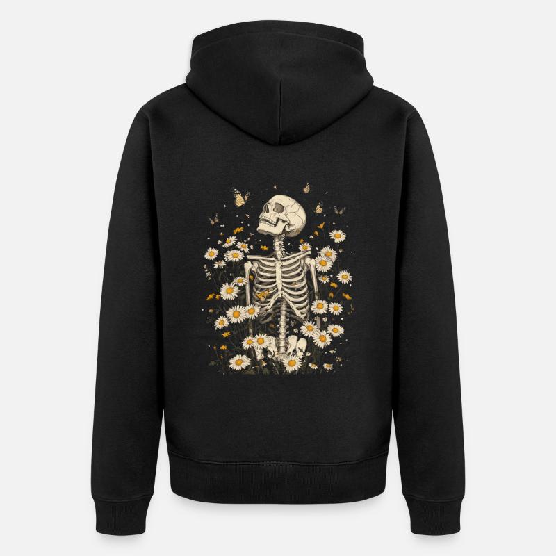 Skelett Blumen - Unisex Premium Bio Zip Hoodie - Schwarz