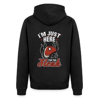 I'm Just Here For The Steak BBQ Grillen - Unisex Premium Bio Zip Hoodie - Schwarz - Hinten - Nico (187cm)