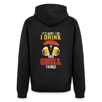 Ich Trinke Und Grille Dinge Bier, Wurst, Grillspaß - Unisex Premium Bio Zip Hoodie - Schwarz - Hinten - Nico (187cm)