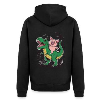 Schwein - Unisex Premium Bio Zip Hoodie - Schwarz - Hinten - Nico (187cm)