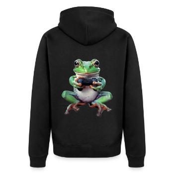 Frog - Unisex Premium Organic Zip Hoodie - black - Back - Nico (187cm)