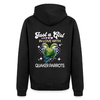 Mönchssittich Mädchen Quaker Parrot - Unisex Premium Bio Zip Hoodie - Schwarz - Hinten - Nico (187cm)