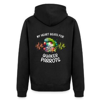 Mönchssittich Herzlinie - Unisex Premium Bio Zip Hoodie - Schwarz - Hinten - Nico (187cm)