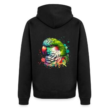 Monk Parakeet Motif - Unisex Premium Organic Zip Hoodie - black - Back - Nico (187cm)
