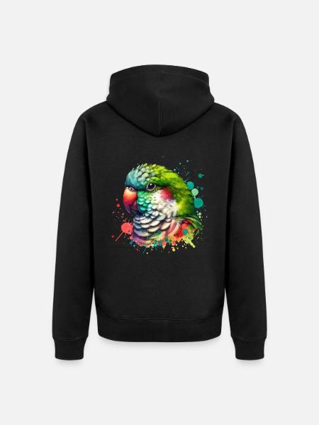 Monk Parakeet Motif - Unisex Premium Organic Zip Hoodie - black