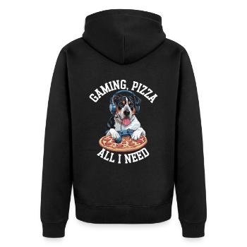 Funny Dog Gaming Pizza Gamer Gamer Gaming - Unisex Premium Organic Zip Hoodie - black - Back - Nico (187cm)
