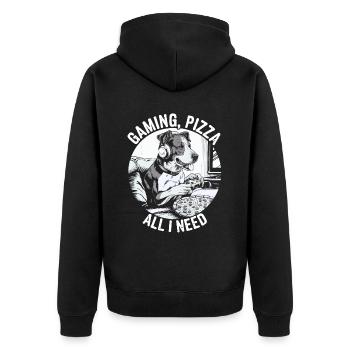 Funny Dog Gaming Pizza Gamer Gamer Gaming - Unisex Premium Organic Zip Hoodie - black - Back - Nico (187cm)
