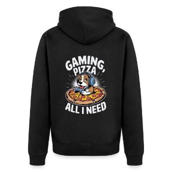 Funny Dog Gaming Pizza Gamer Gamer Gaming - Unisex Premium Organic Zip Hoodie - black - Back - Nico (187cm)