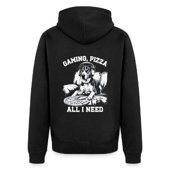 Funny Dog Gaming Pizza Gamer Gamer Gaming - Unisex Premium Organic Zip Hoodie - black - Back - Nico (187cm)