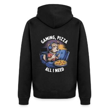 Funny Dog Gaming Pizza Gamer Gamer Gaming - Unisex Premium Organic Zip Hoodie - black - Back - Nico (187cm)