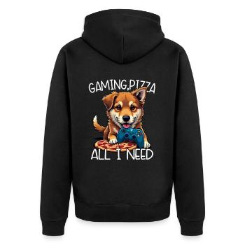 Funny Dog Gaming Pizza Gamer Gamer Gaming - Unisex Premium Organic Zip Hoodie - black - Back - Nico (187cm)