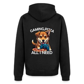 Funny Dog Gaming Pizza Gamer Gamer Gaming - Unisex Premium Organic Zip Hoodie - black - Back - Nico (187cm)