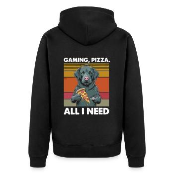 Funny Dog Gaming Pizza Gamer Gamer Gaming - Unisex Premium Organic Zip Hoodie - black - Back - Nico (187cm)