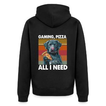 Funny Dog Gaming Pizza Gamer Gamer Gaming - Unisex Premium Organic Zip Hoodie - black - Back - Nico (187cm)