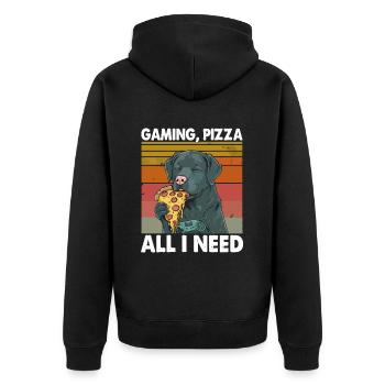 Funny Dog Gaming Pizza Gamer Gamer Gaming - Unisex Premium Organic Zip Hoodie - black - Back - Nico (187cm)