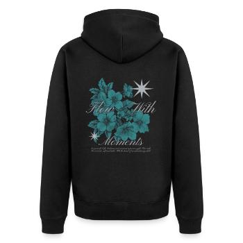 Flow with Moments Floral Art Design - Unisex Premium Bio Zip Hoodie - Schwarz - Hinten - Nico (187cm)