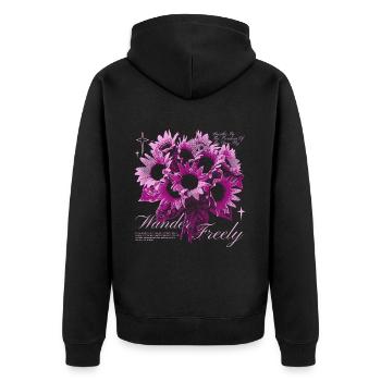 Wander Freely Sunflower Floral Art Design - Unisex Premium Bio Zip Hoodie - Schwarz - Hinten - Nico (187cm)