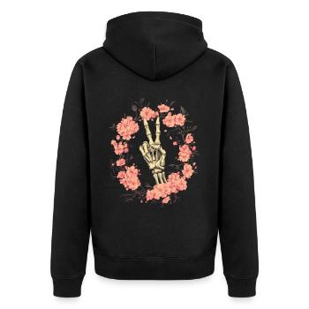 Skeleton Hand Peace Sign - Unisex Premium Organic Zip Hoodie - black - Back - Nico (187cm)