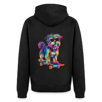 Malteser Hund Skateboard Sonnenbrille Popart - Unisex Premium Bio Zip Hoodie - Schwarz - Hinten - Nico (187cm)