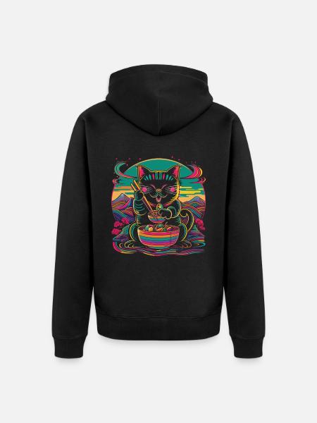 Maneki Neko Japanese Cat Happy Ramen Nude - Unisex Premium Organic Zip Hoodie - black
