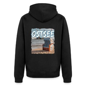 Ostsee Strandkorb - Unisex Premium Bio Zip Hoodie - Schwarz - Hinten - Nico (187cm)