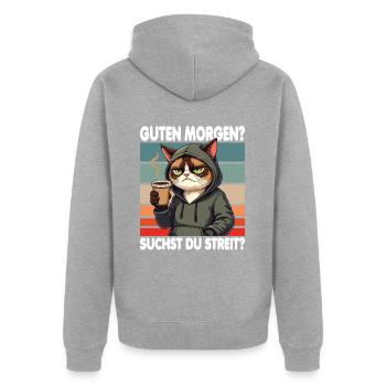 Bonjour? Vous cherchez un combat ? Grognement matinal - Veste à capuche bio Premium Unisexe - gris chiné - Dos - Nico (187cm)