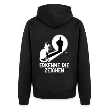 Erkenne die Zeichen Lustige Katze Schatten - Unisex Premium Bio Zip Hoodie - Schwarz - Hinten - Nico (187cm)
