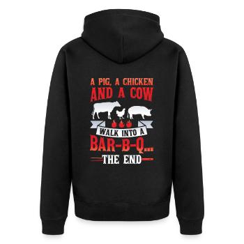 A pig, a chicken and a cow go to the BBQ - Unisex Premium Organic Zip Hoodie - black - Back - Nico (187cm)