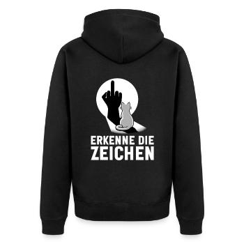 Erkenne die Zeichen Lustige Katze Schatten - Unisex Premium Bio Zip Hoodie - Schwarz - Hinten - Nico (187cm)