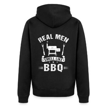 Echte Männer Riechen Nach BBQ - Unisex Premium Bio Zip Hoodie - Schwarz - Hinten - Nico (187cm)