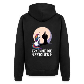 Erkenne die Zeichen Einhorn Schatten Lustiger - Unisex Premium Bio Zip Hoodie - Schwarz - Hinten - Nico (187cm)
