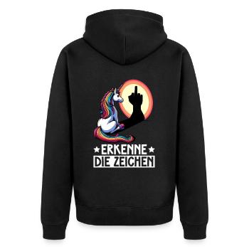 Erkenne die Zeichen Einhorn Schatten Lustiger - Unisex Premium Bio Zip Hoodie - Schwarz - Hinten - Nico (187cm)