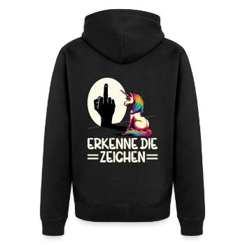 Erkenne die Zeichen Einhorn Schatten Lustiger - Unisex Premium Bio Zip Hoodie - Schwarz - Hinten - Nico (187cm)