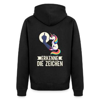 Erkenne die Zeichen Einhorn Schatten Lustiger - Unisex Premium Bio Zip Hoodie - Schwarz - Hinten - Nico (187cm)