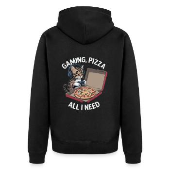 Funny Cats Gaming Pizza Gamer Gamer Gaming - Unisex Premium Organic Zip Hoodie - black - Back - Nico (187cm)