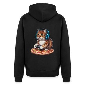 Funny Cats Gaming Pizza Gamer Gamer Gaming - Unisex Premium Organic Zip Hoodie - black - Back - Nico (187cm)