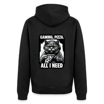 Funny Cats Gaming Pizza Gamer Gamer Gaming - Unisex Premium Organic Zip Hoodie - black - Back - Nico (187cm)