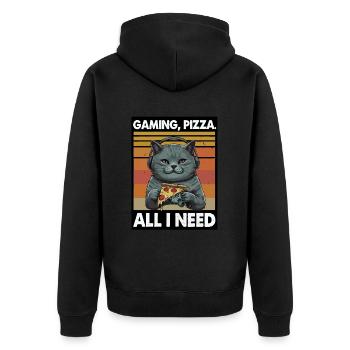 Funny Cats Gaming Pizza Gamer Gamer Gaming - Unisex Premium Organic Zip Hoodie - black - Back - Nico (187cm)