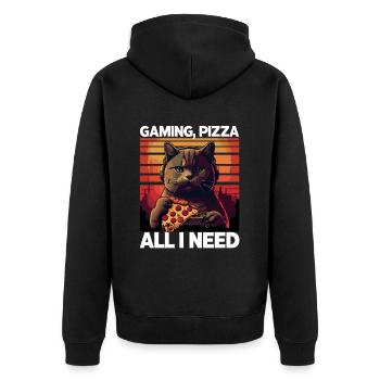 Funny Cats Gaming Pizza Gamer Gamer Gaming - Unisex Premium Organic Zip Hoodie - black - Back - Nico (187cm)