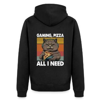 Funny Cats Gaming Pizza Gamer Gamer Gaming - Unisex Premium Organic Zip Hoodie - black - Back - Nico (187cm)