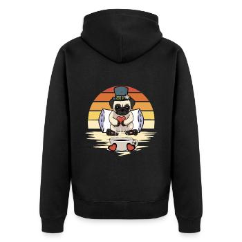 Mops Hund Hunde Guten Morgen Kaffee - Unisex Premium Bio Zip Hoodie - Schwarz - Hinten - Nico (187cm)