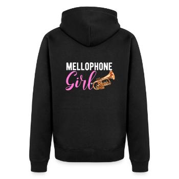Mellophone Girl, marching band mellophone - Unisex Premium Bio Zip Hoodie - Schwarz - Hinten - Nico (187cm)