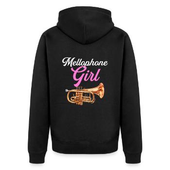 Mellophone Girl, marching band mellophone - Unisex Premium Bio Zip Hoodie - Schwarz - Hinten - Nico (187cm)